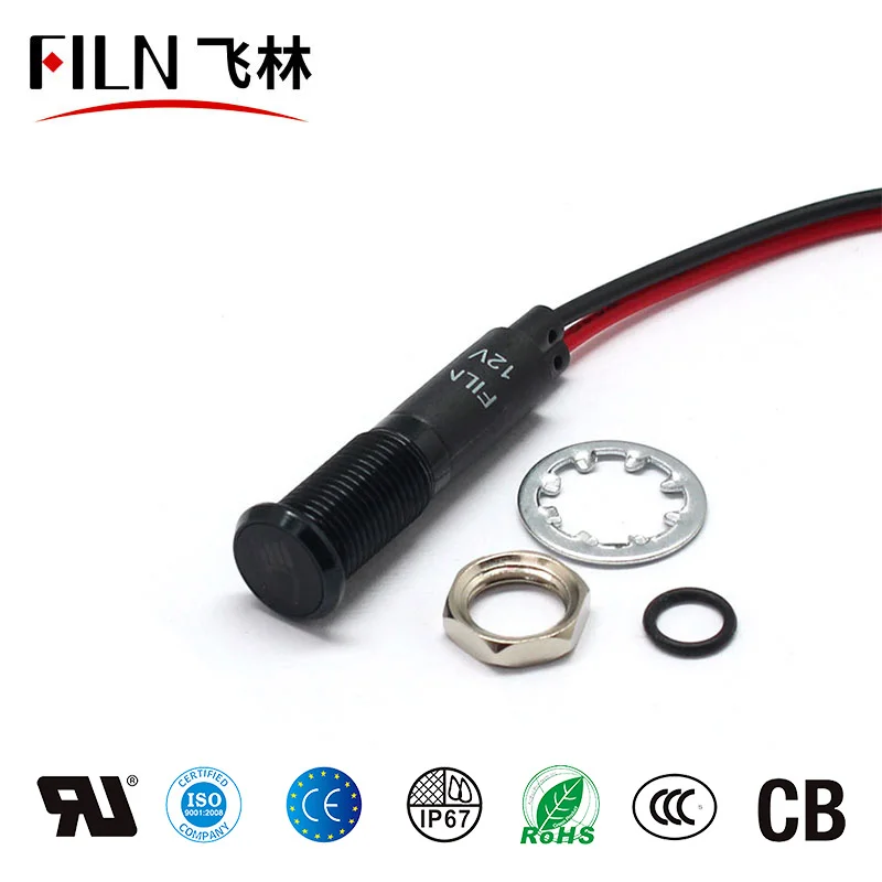 8mm Black Housing Led Red Yellow White Blue Green 12v  Indicator Iight With 20cm Cable