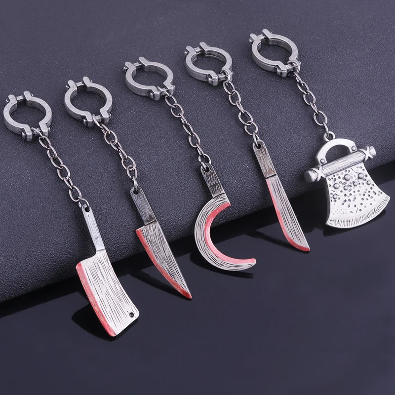 Halloween Horror Weapon Model Keychain Scary Bloody Cutlery Axe Bayonet Knife Fancy Key Chain Men Car Key Holder Keyring