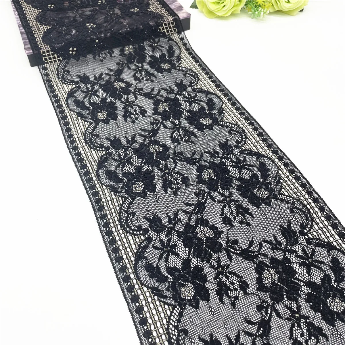 3y/Lot Width 8 1/2 inch (22cm) Black Gold Elastic Stretch Lace Trim Lingerie Sewing Craft DIY Apparel Fabric Garment Accessory