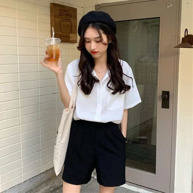 Shirt Women Floral Vintage Turn-down Collar Chic Retro Various Colors Leisure Female Half-sleeve Loose Summer Pockets Popular