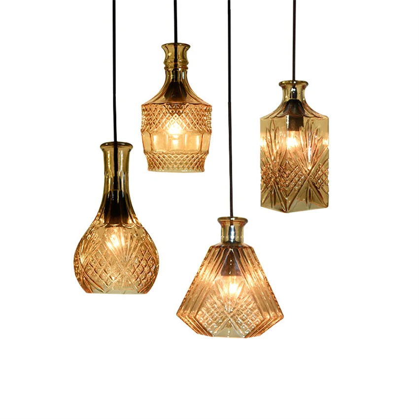 Nordic bottle amber glass pendant lights living room restaurant bar lamps American retro Italian coffee shop pendant lamps