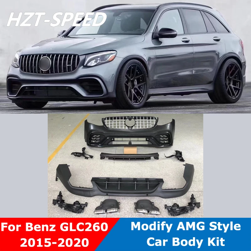 

AMG Style Unpainted PP Front Bumper Rear Diffuser Exhaust Pipe Tail Throat For Benz W221 GLC200 260 300 Refitting 2015-2020