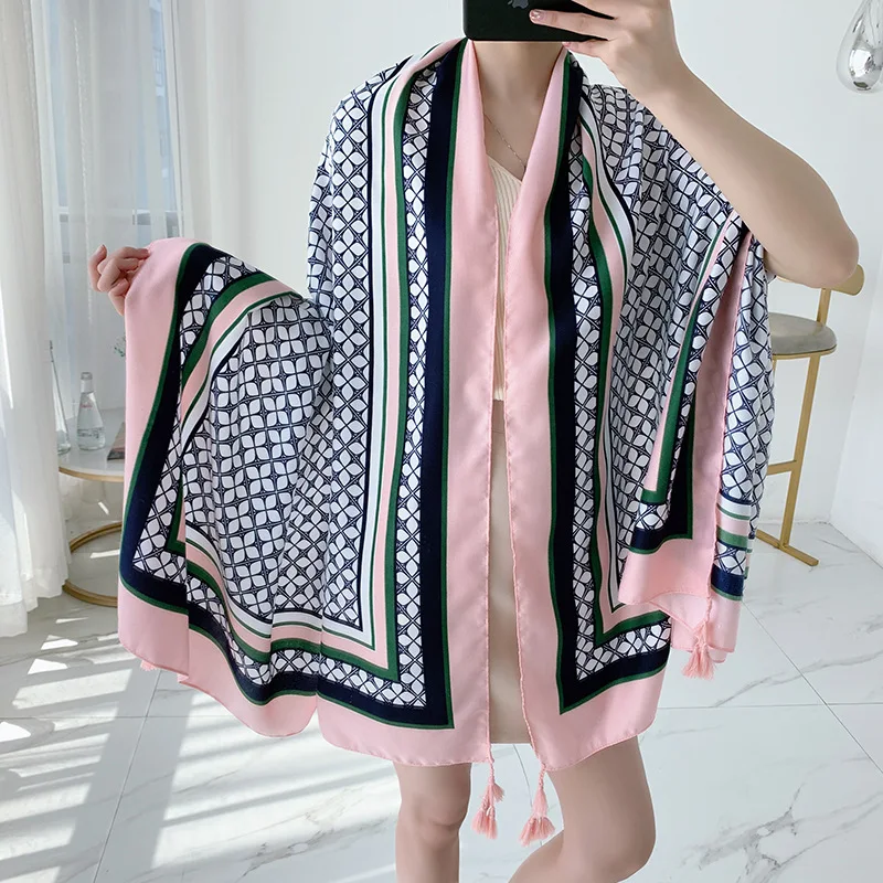 Design Brand Women Scarf Sunscreen Cotton Shawls Dual-Use Summer Autumn Long Scarves Seaside Holiday Beach Towel Beachwear Veils