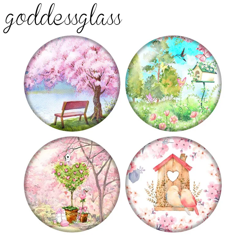 

Beauty Flowers Trees Drawings 10pcs 12mm/18mm/20mm/25mm Round photo glass cabochon demo flat back Making findings ZB0948