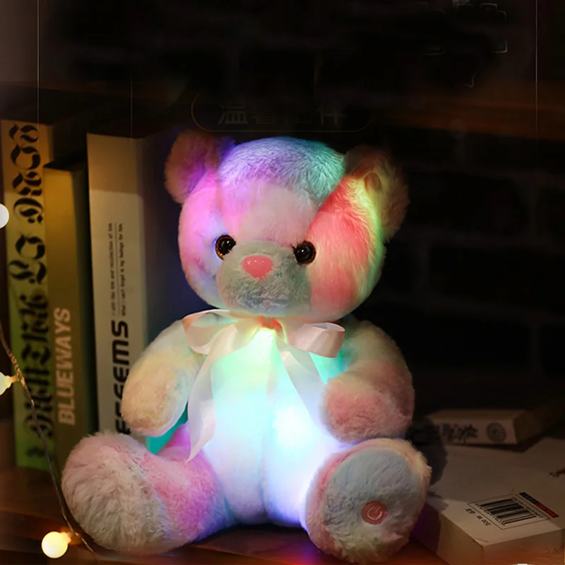 28cm Creative Light Up LED Bear Stuffed Animals Plush Toy Doll Colorful Glowing Christmas Gift Pillow