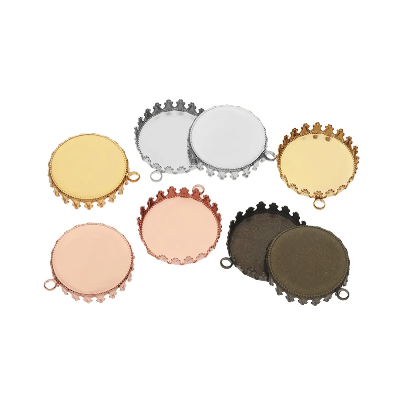 10 sztuk miedzi kształt korony z pojedynczej pętli 15/20/25mm okrągłe pusta ramka wisiorek Cabochon baza dla DIY akcesoria do wyrobu biżuterii