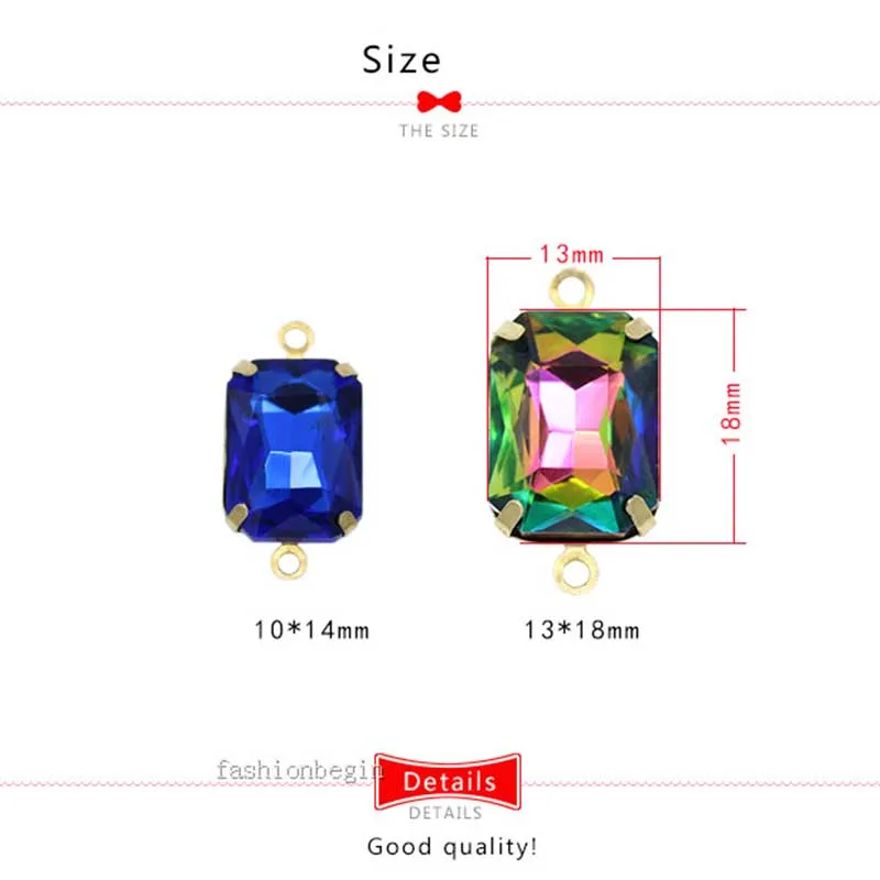 Sewing Rectangular octagon Rhinestones Glass Crystal Stone Gold base Glass crystal double loop pandent Jewelry accessories DIY