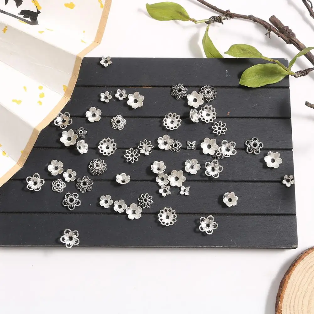 50pcs Hollow Tibetan Spacer Beads Caps  Antique Gold Sliver End Caps for Needlework DIY Fashion Jewelry Connector Accessories