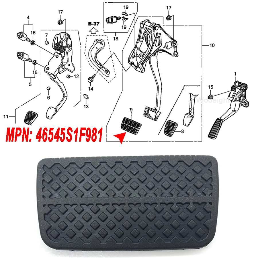 

Wooeight 1x Clutch Brake Pedal Rubber Pad Cover 46545S1F981 46545-S30-981 Fit for Honda Jazz ACCORD Insight CIVIC CR-V Acura