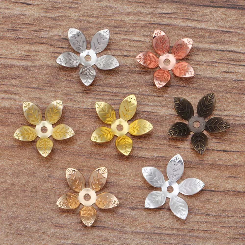 50 unids/lote 13mm latón flor Toro tapas de cuentas encantos piezas de Base para DIY joyería hacer conector accesorios hechos a mano suministro 737