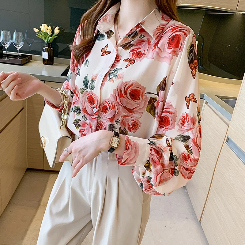 New chic ladies chiffon shirts Fashion printing women blouses 2022 Spring autumn causal Long sleeve blouses mujer blusas