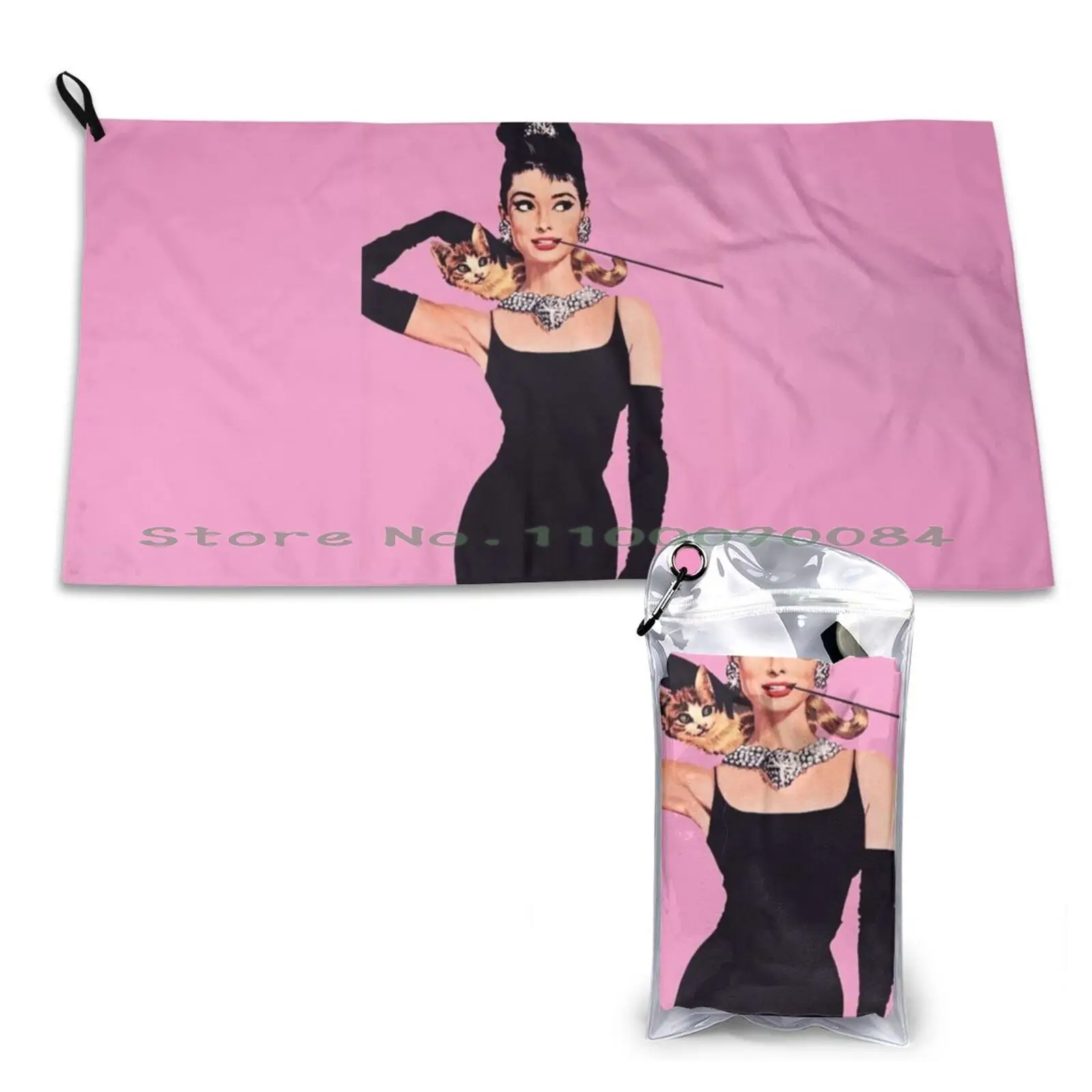 Audrey Hepburn ( Holly Golightly ) Breakfast Of With Cat Quick Dry Towel Gym Sports Bath Portable Audrey Hepburn Art Audrey