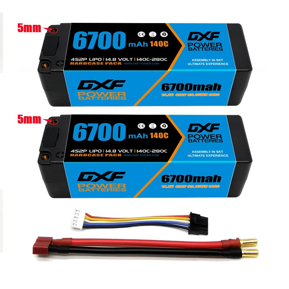 DXF 2PCS 3S 4S 11.1V 14.8V 6750mAh 6400mAh 7500mAh 6700mAh-5mm 100C 140C 280C 130C 260C for RC 1/8 Buggy Truggy Car Truck