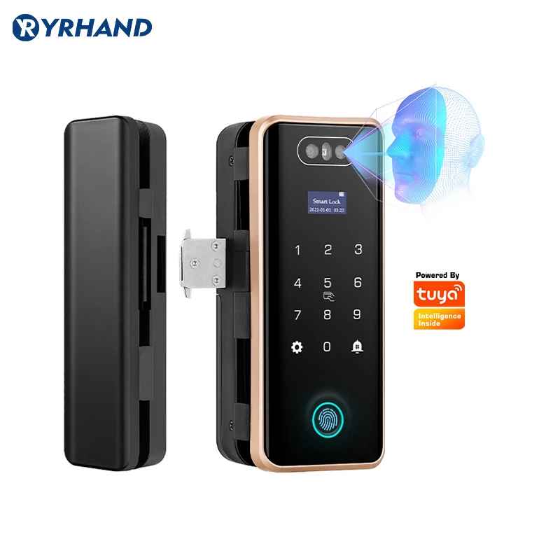 New fechadura eletronica Sliding Tuya Wifi APP Face Recognition Smart Glass Fingerprint smart door lock