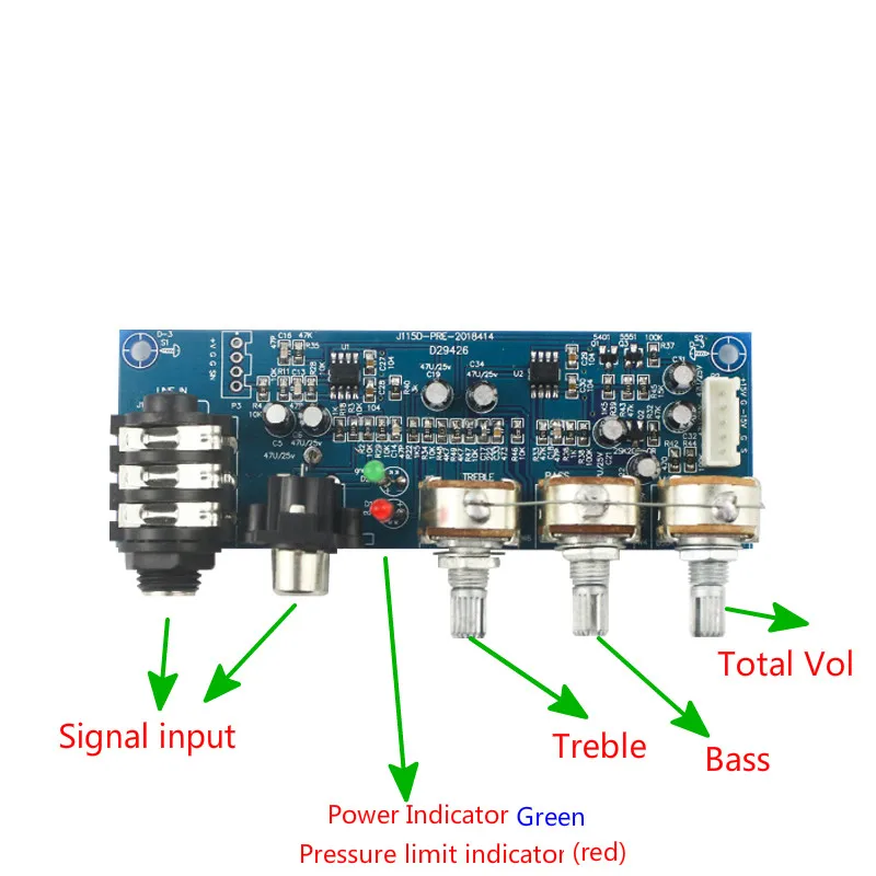 One channel Microphone and Two channels Music Input Preamplifier board Mono Two-stage EQ Bass treble adjustment