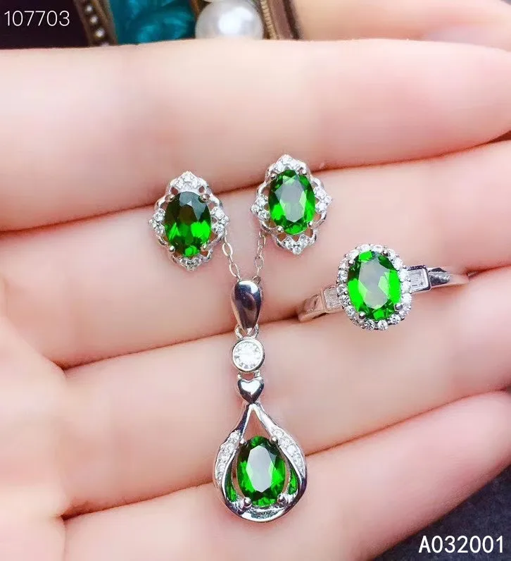 

KJJEAXCMY fine jewelry natural diopside 925 sterling silver new women pendant necklace earrings ring set support test luxury