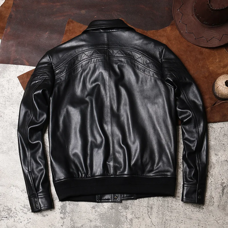 Genuine Men's Leather Jacket Men Clothes 100% Sheepskin Coat Real Leather Spring Fall Chaqueta Cuero Hombre DL-12