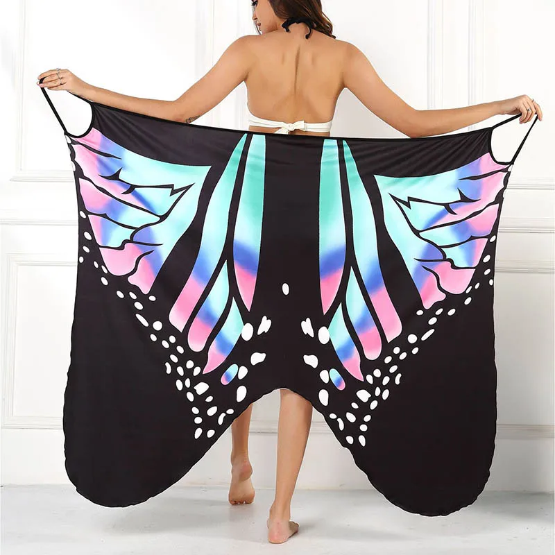 Seksowny nadruk z motylem Cover Up stroje kąpielowe damskie sukienka letnia tunika bikini kąpiel Sarong spódnica wiązana strój kąpielowy elegancka dama kostiumy kąpielowe