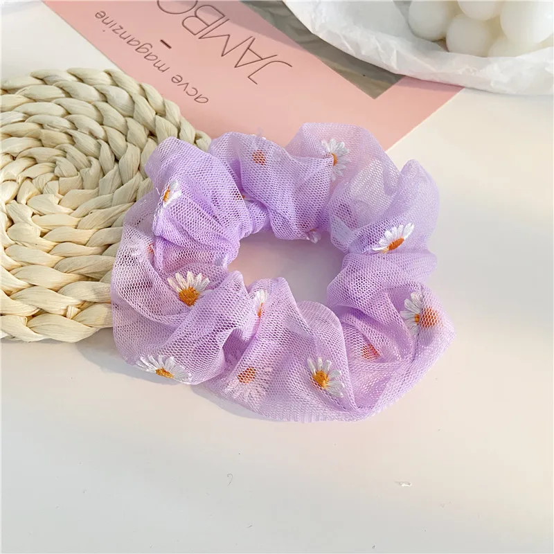 8 Colors Daisy  Hair Scrunchie Elastic Hair Bands Rope Solid Color Women Girls Headwear Ponytail Holder Hair Accessories