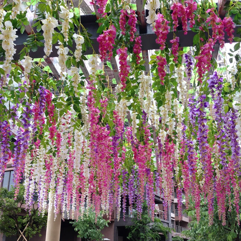 

12pcs/lot Artificial Silk Wisteria Flowers Vine Hanging Bouquet Rattan Bride flowers Garland For Home Garden Hotel Wedding Decor