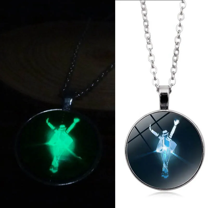 Fashion Glass Dome Glow In The Dark Necklace Women Men Punk Jewelry Charm  Michael Jackson Luminous Pendant Neckalce