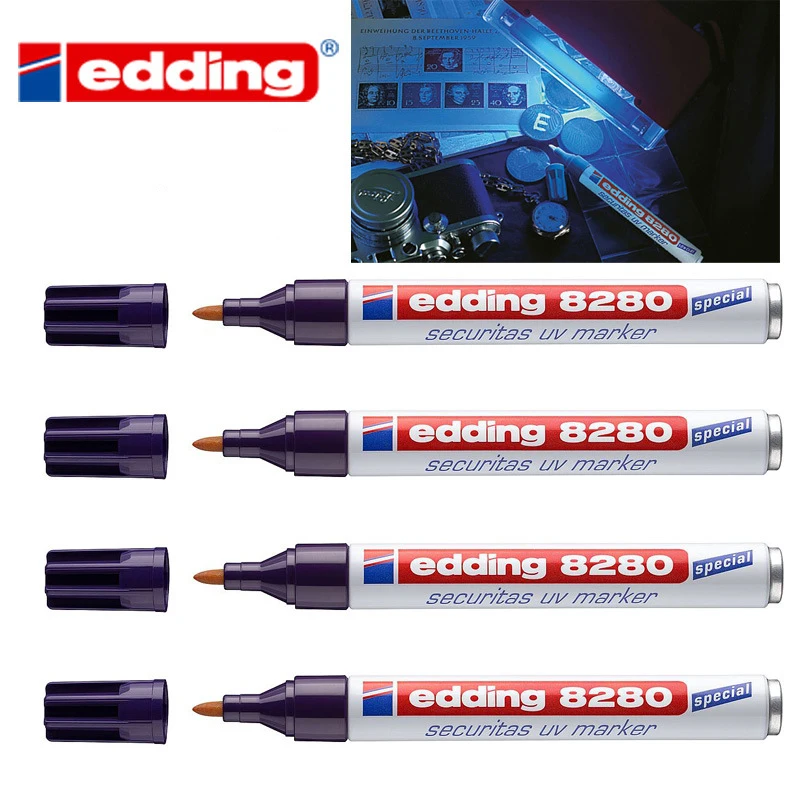 Edding 8280 Pena Highlighter UV Pro Pena Tak Terlihat 1Mm Tinta Permanen Keamanan Penanda Uv Highlight untuk Detektif/Game/Kartu