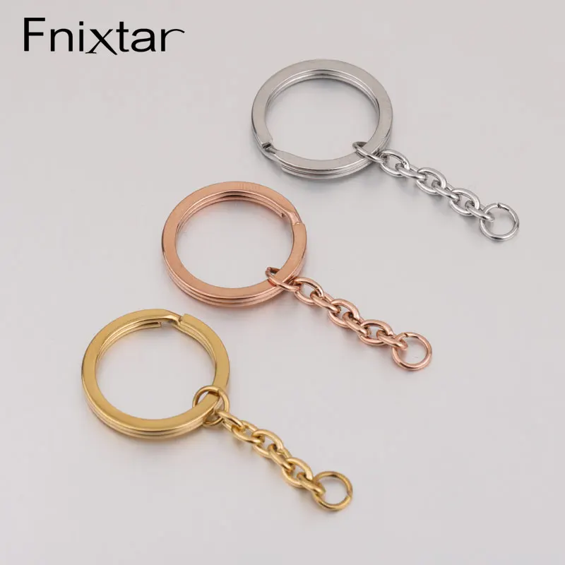 Fnixtar 20Pcs/Lot 304 Stainless Stee Key Chain Hanging Split Keyring With Extender Chain For DIY Making Keychains Punk Jewelry