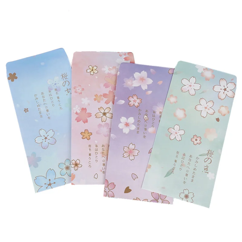 4pcs Cute Sakura Envelope Set Office Message Writing European Country Style Envelope Letter Paper School Stationery Supplies