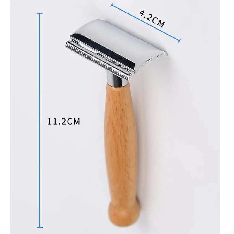 1 Pcs Nat Scheren Veiligheid Blade Scheermes Scheerapparaat Houten Handvat Kapper Mannen Handleiding Baard Hair Care Tool