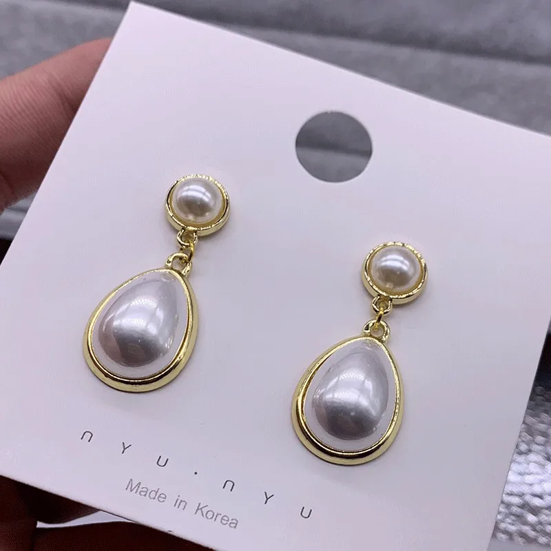 New Korean Fashion Synthesis Pearl Alloy Drop Earrings for Women Vintage Geometric Acrylic Dangle Hanging Hot Jewelry