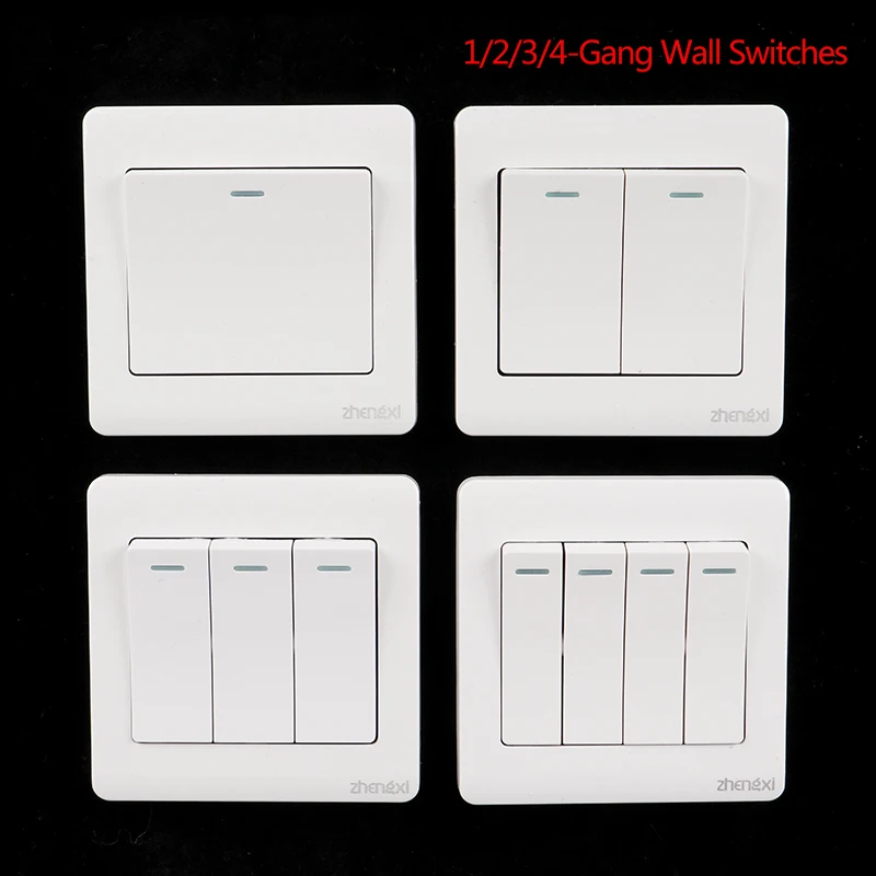 Wall Switch 1/2/3/4 Gang 1Way Button Wall Light Switch On / Off Push Button