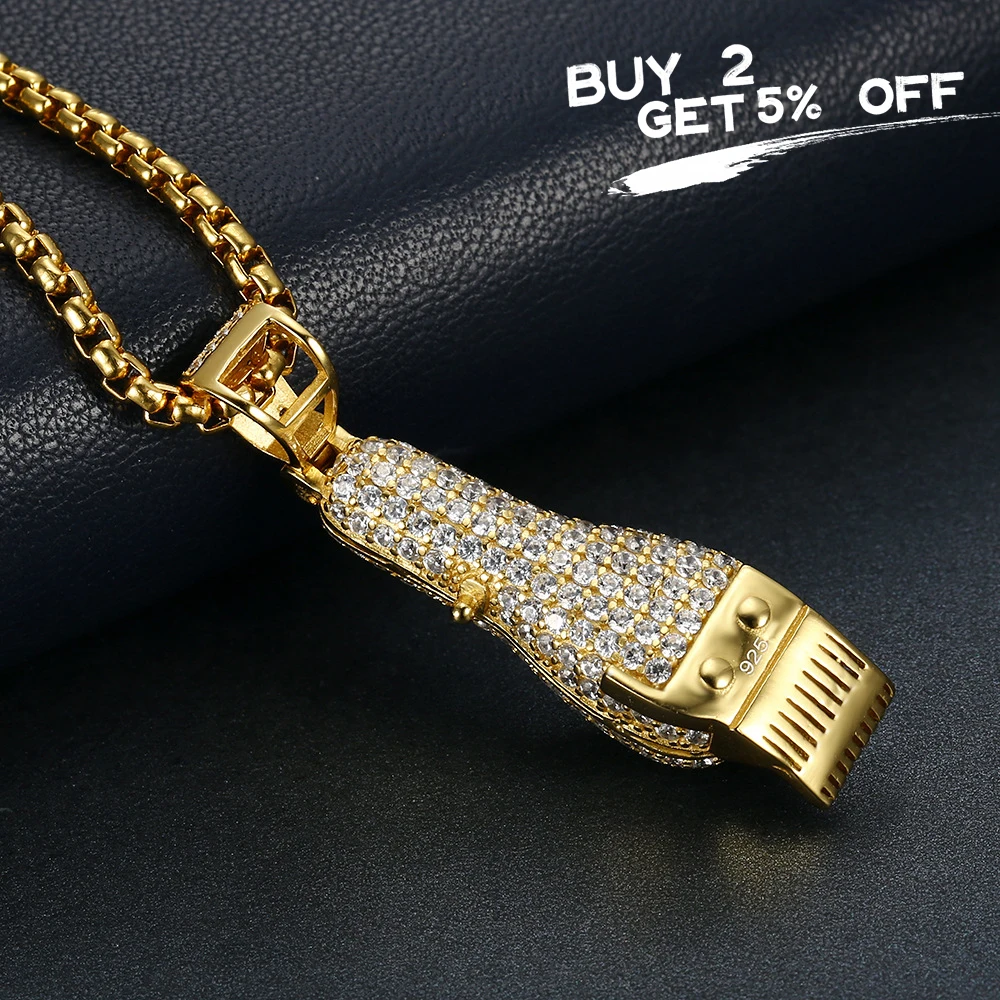 ALLICEONYOU New Razor Pendant Necklace Iced Out Cubic Zirconin Hip Hop Cuban Chain Jewelry For Men Gift