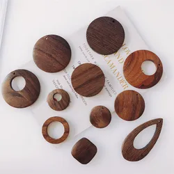 6PCS/lot Wooden Round Square Eardrop Beads Pendant Earrings Accessories Necklace Charms Jewelry Components Finding Diy Material