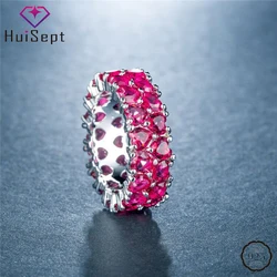 HuiSept Fashion Rings Silver Jewelry for Women Heart Shape Ruby Gemstone Finger Ring Ornaments Wedding Promise Party Wholesale