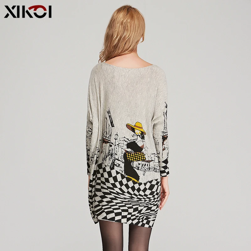 XIKOI Spring Clothes Oversized Winter Sweaters For Women Knitted Print Long Wool Pullovers Pull Femme Warm Batwing Sleeve Jumper