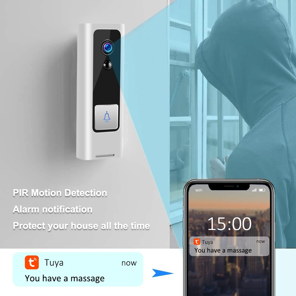 Top Tuya 1080P HD Video Doorbell WIFI Wireless Baby Monitor Smart Life Home Door Bell Phone PIR Motion Security Home Video