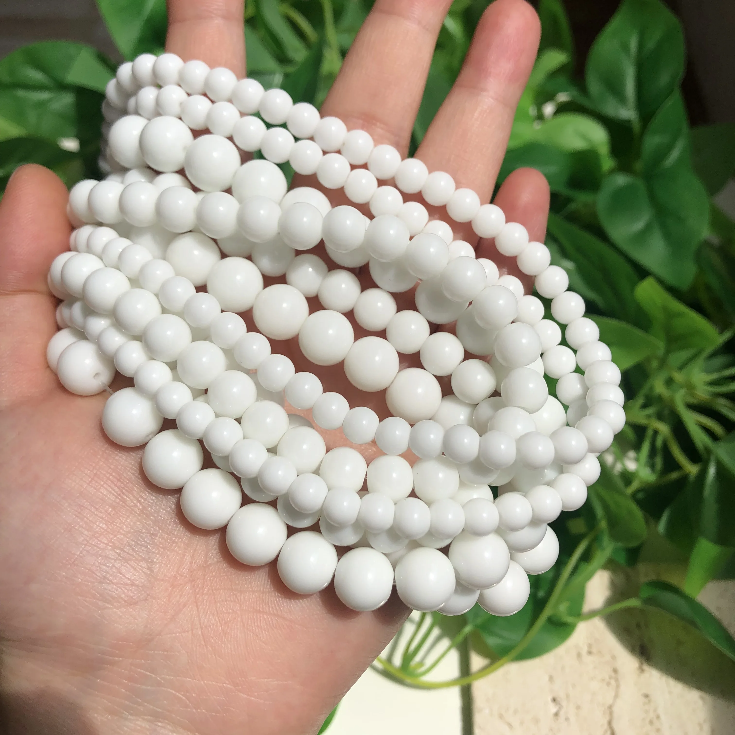 Natural White Agates Stone Smooth Round Beads For Jewelry Making 4/6/8/10/12mm Spacer Loose Beads Diy Bracelets Jewellery 15\