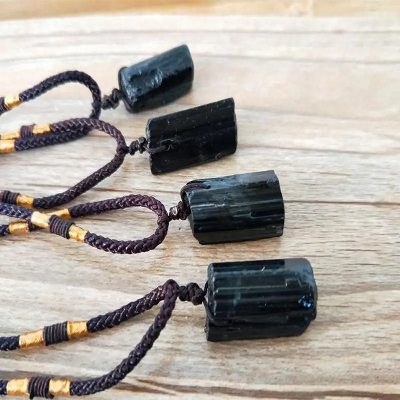 Healing Raw Gemstone Natural Crystal Black Tourmaline Stone Pendant Necklace F3MD