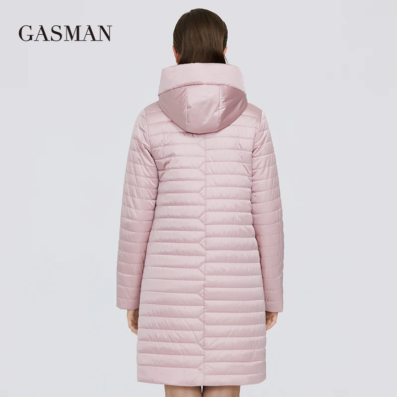 GASMAN 2022 Hooded zipper thin winter jacket Women pocket fashion parka spring jacket coat Female cotton long solid down jackets