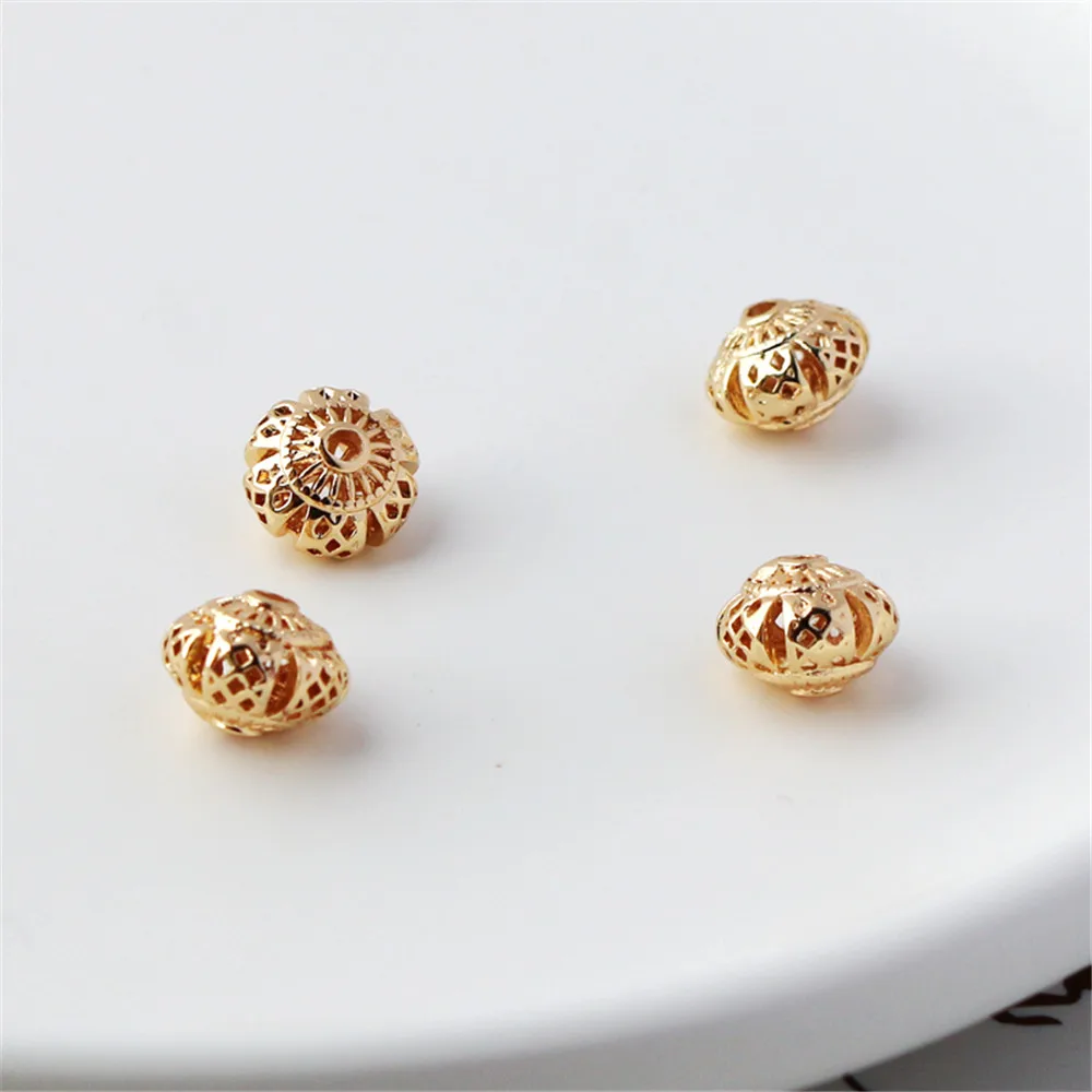 14K Gold Filled Plated Hollow out UFO lantern beads 7x10mm loose beads DIY manual accessories configuration accessories