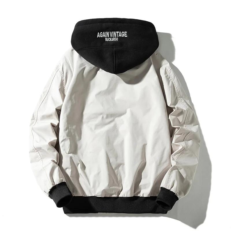Mens Bomber Jackets Solid Man Retro Vintage Jacket Casual Baseball Jacket Japanese Harajuku Hooded Autumn Chaqueta Hombre 2019