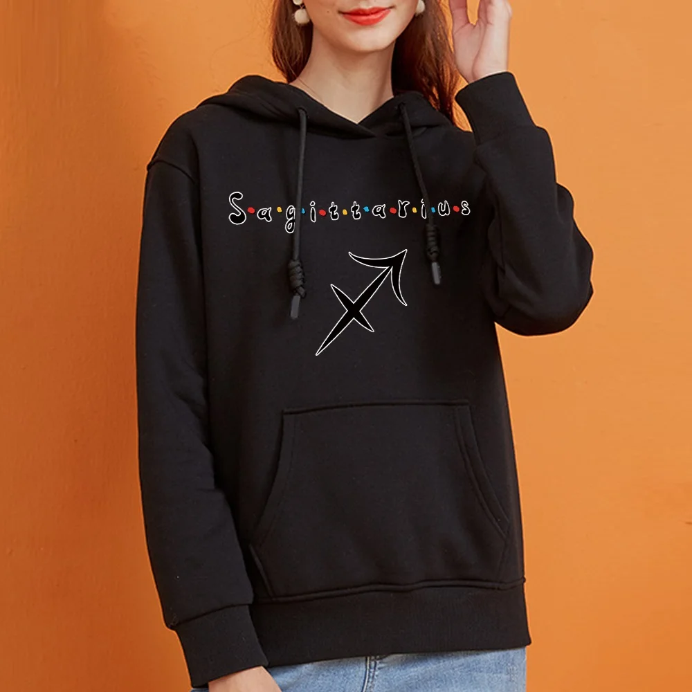 แฟชั่น Hoodie สตรี Street กีฬา Pullover ราศีธนูพิมพ์ขนาดใหญ่หลวมสาว Harajuku Casual กีฬา Hoodies