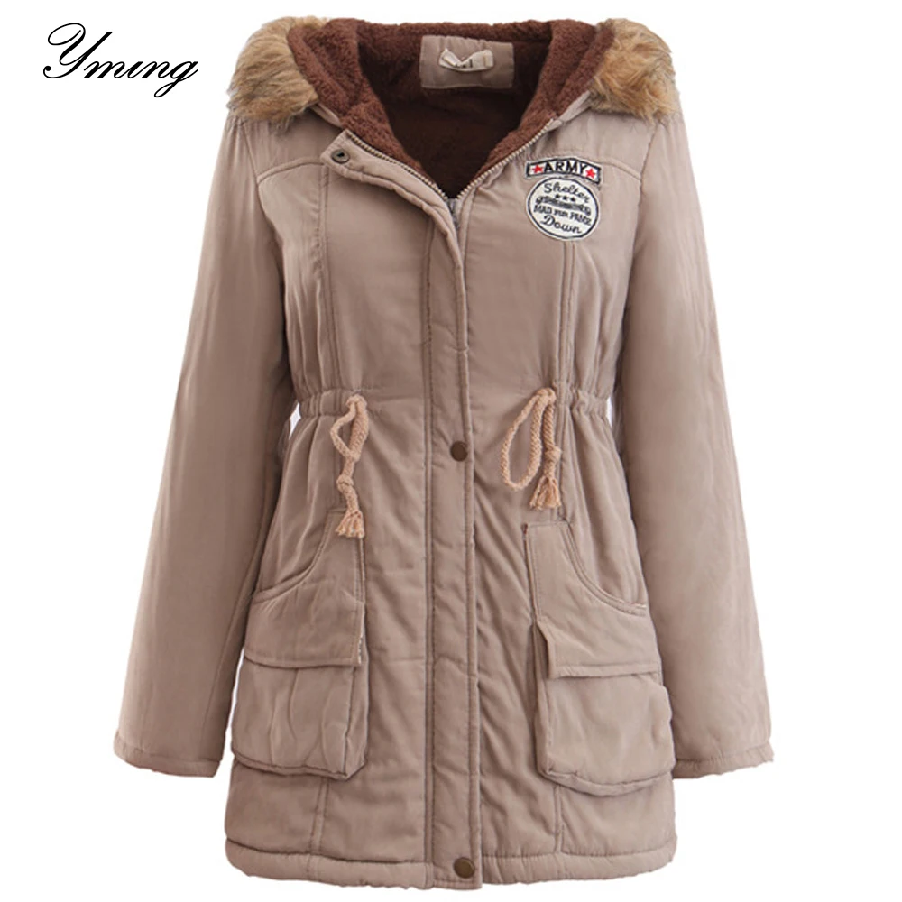 

YMING Women's Winter Slim Long Lambskin Cotton Jacket Long Sleeve Fur Collar Cotton Jacket Winter Women's Hooded Jacket