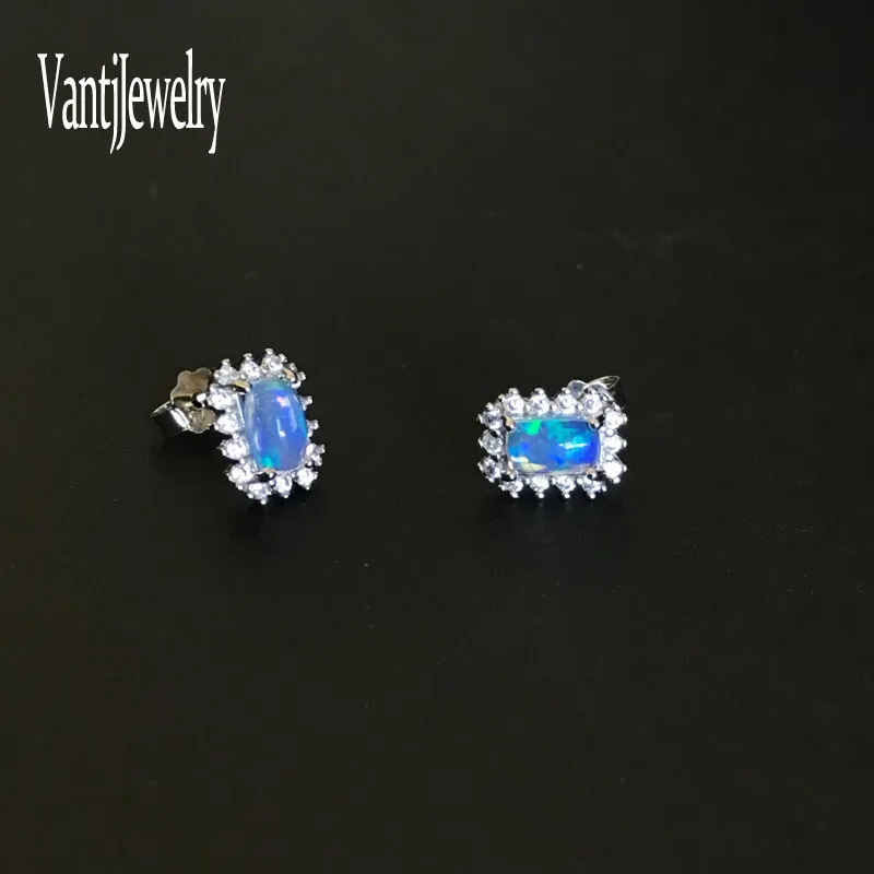 CSJ Genuine Natural Opal Earrings 925 Sterling Silver Ethiopia Opal 4*6mm Jewelry for Women Lady Wedding Engagment Party Gift