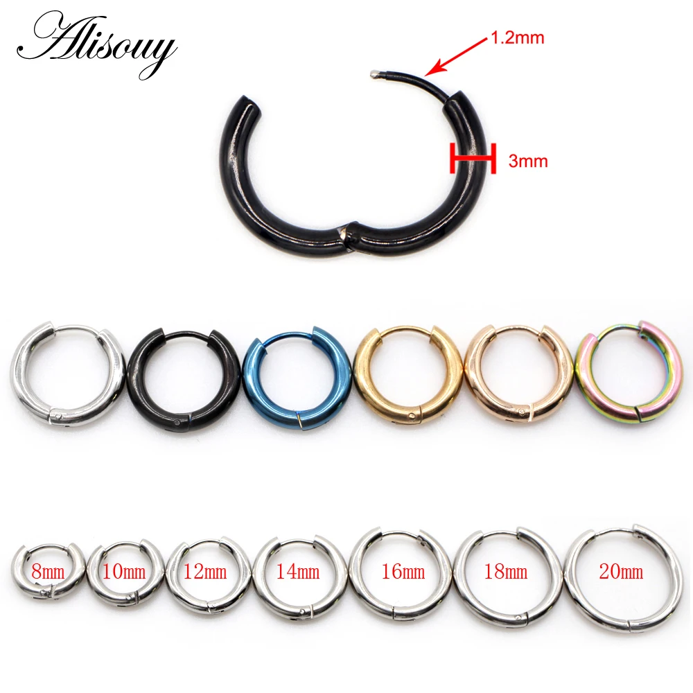 Alisouy 2PC Hoop Earrings Gold Color Silver Color Colorful Black Round Ear Rings For Women Men Fashion Punk Hoops Earring