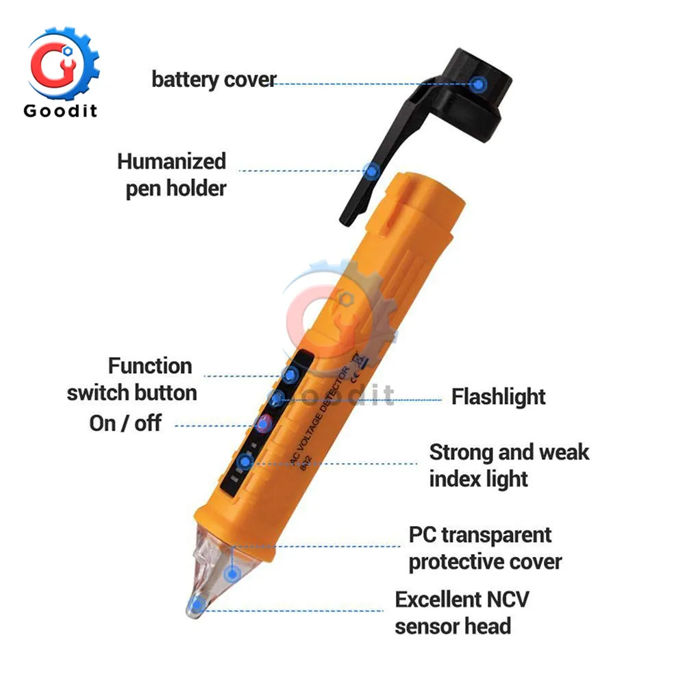 ANENG VD802 Non-Contact AC Voltage Tester Indicator 12V-1000V Outlet Voltage Checker Meter LED Socket Volt Detector Test Pen