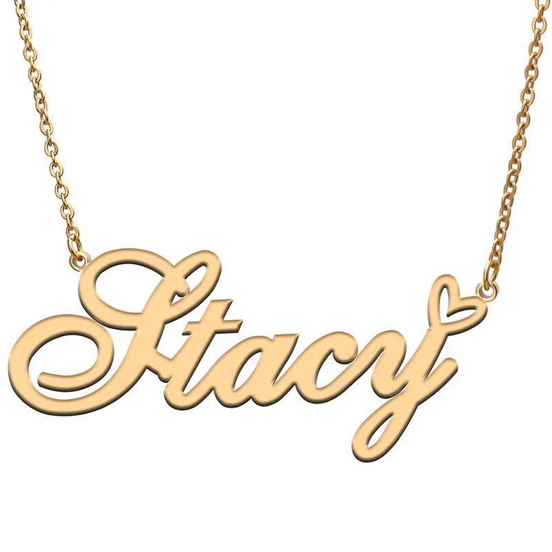 

Stacy Love Heart Name Necklace Personalized Gold Plated Stainless Steel Collar for Women Girls Friends Birthday Wedding Gift