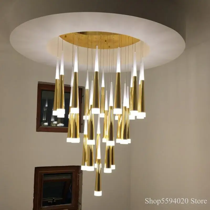 

Подвесной светильник для вестибюля отеля, лампа для гостиной, бара, виллы, лестницы, современная алюминиевая лампа, светодиодный конусный светильник для ресторана, метеоритного душа