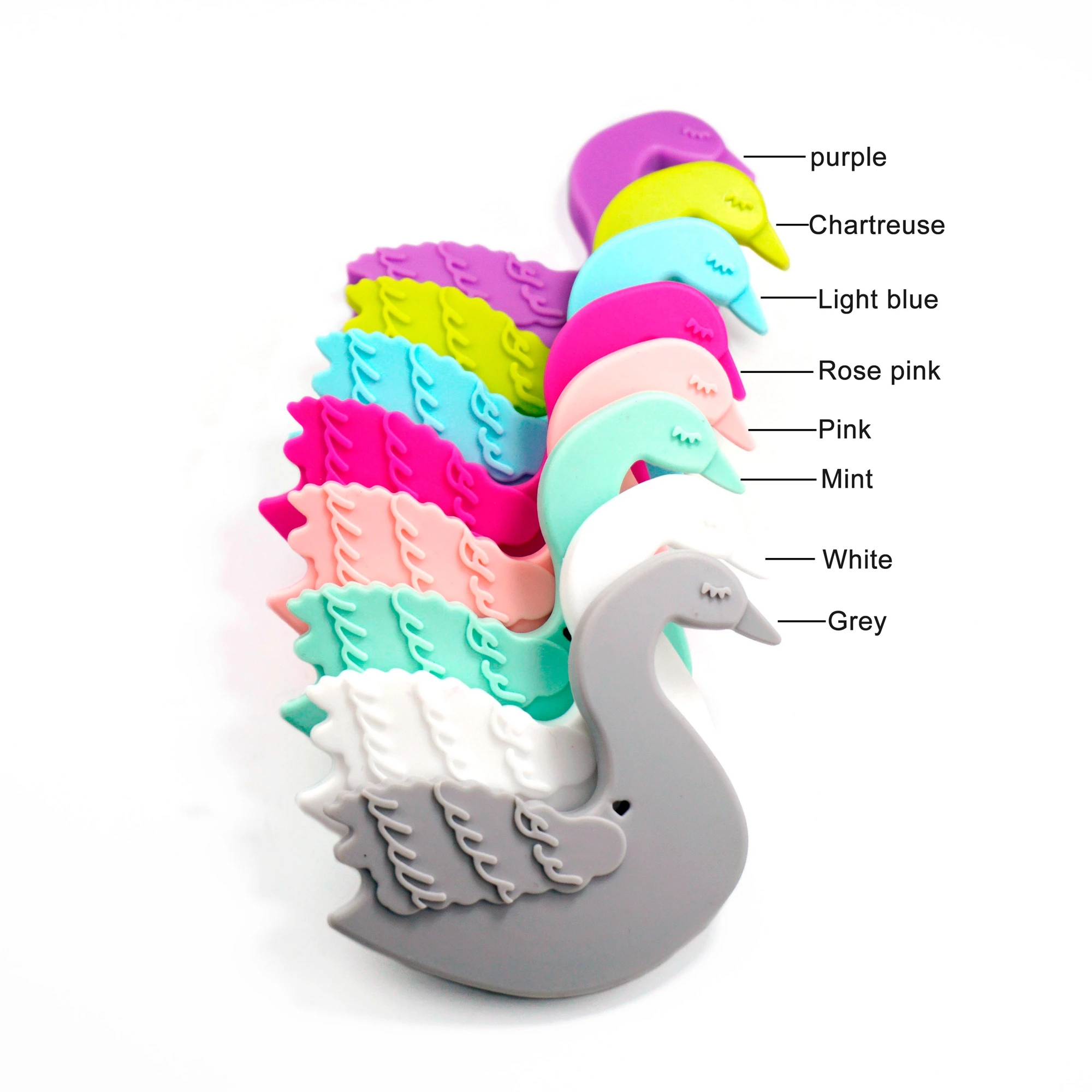 Sutoyuen 10pc Swan Silicone Teether Beads Pendants Charms BPA Free Nursing Baby Shower Teething Toy Paci Clip Chew Toys Soft