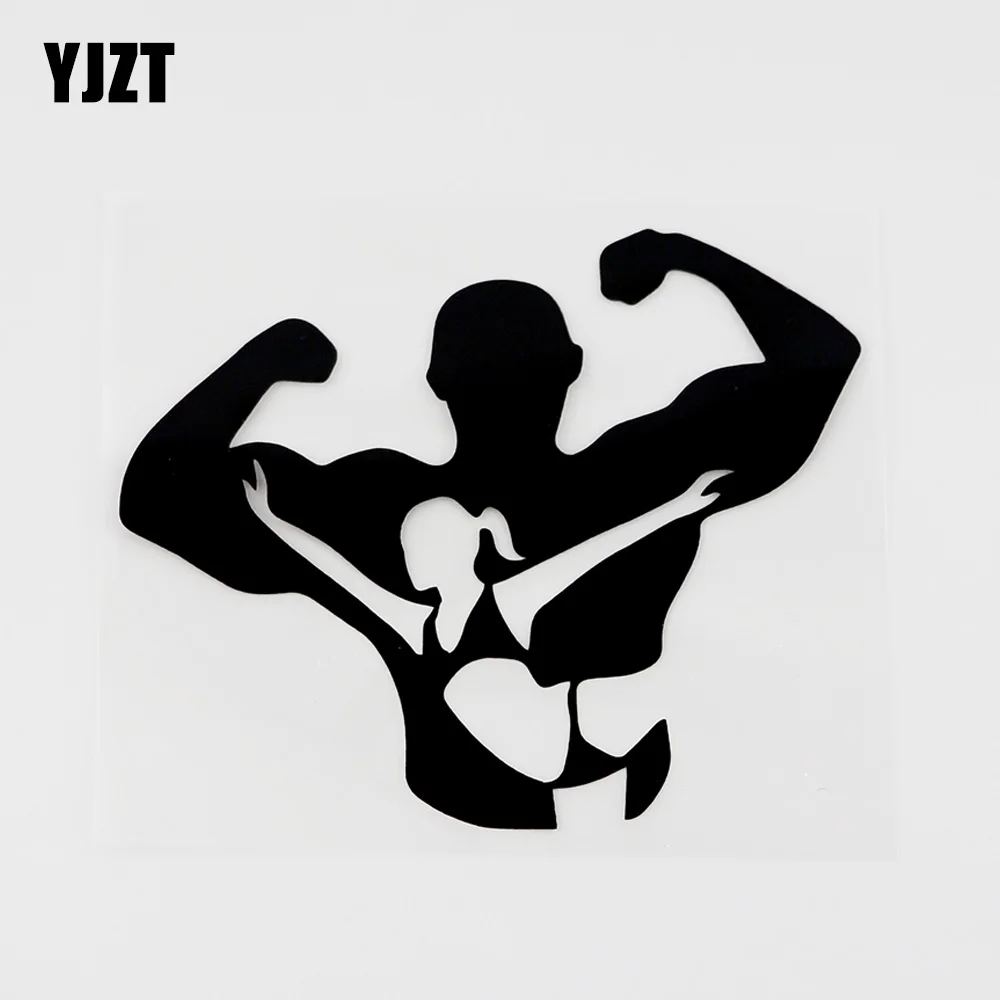 YJZT 12.2CMX10.1CM Fitness Girl Man Muscle Gym Power Decal Vinyl Car Sticker Black/Silver 8A-0794